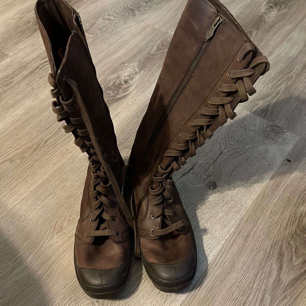 PALLADIUM Brown Tall Leather/Sneakers Women Boots (NEW) Size 10.